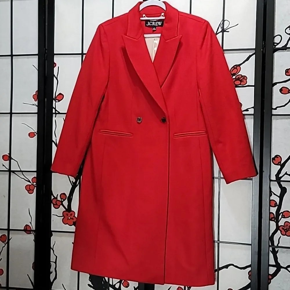 J.Crew Mirabelle Top Coat Womens Red Italian Wool Cashmere Size 14